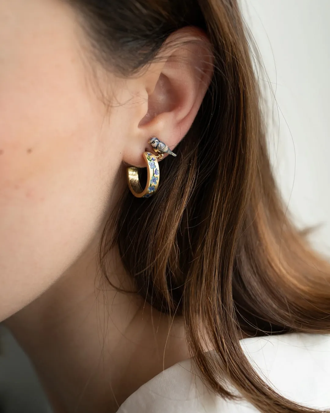 Sale Fable England Blue Forget-Me-Not Hoop Earings