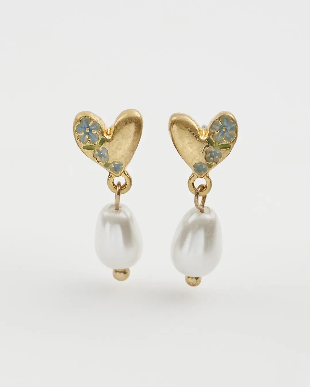 New Fable England Forget-Me-Not Heart & Pearl Earrings