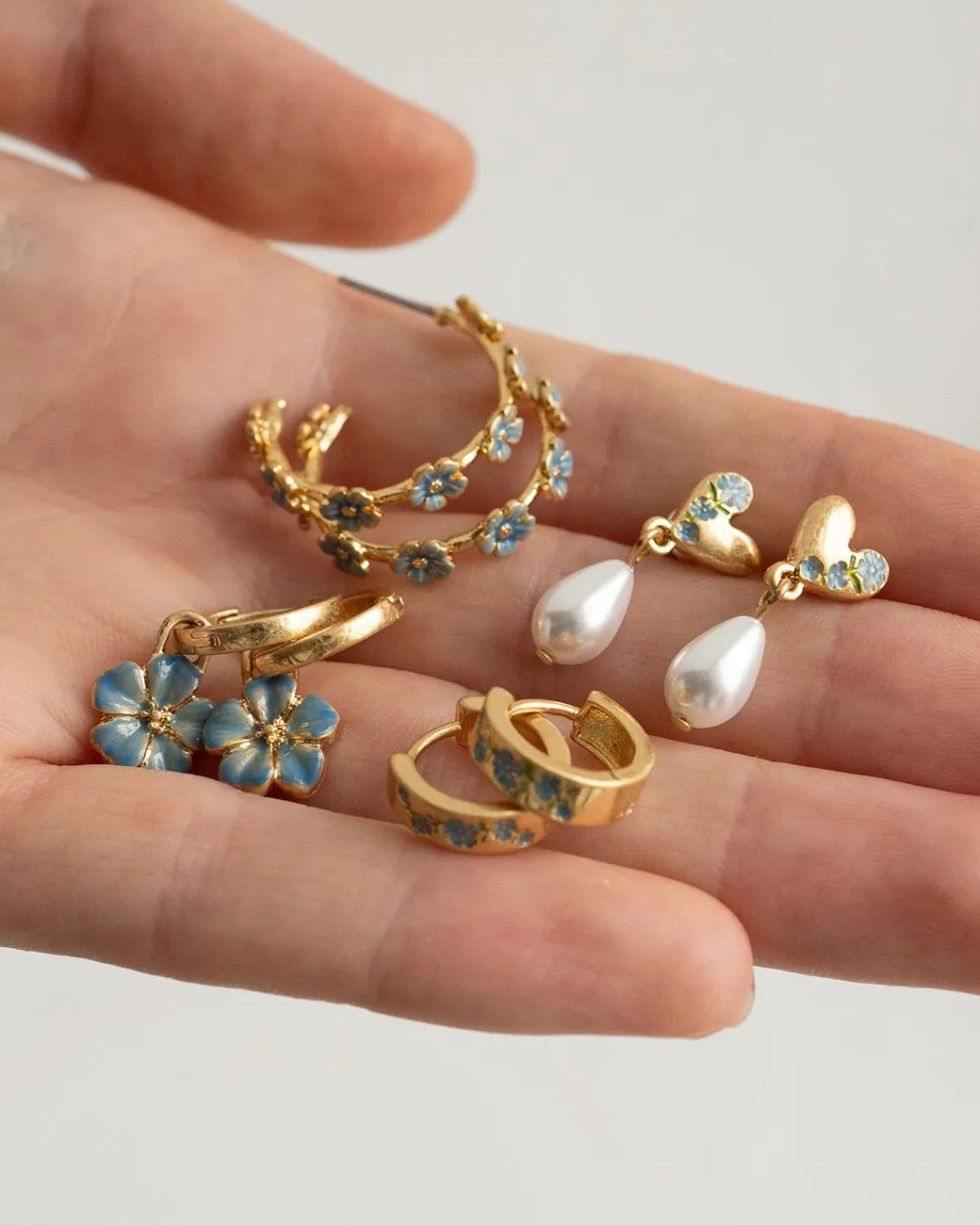 New Fable England Forget-Me-Not Heart & Pearl Earrings