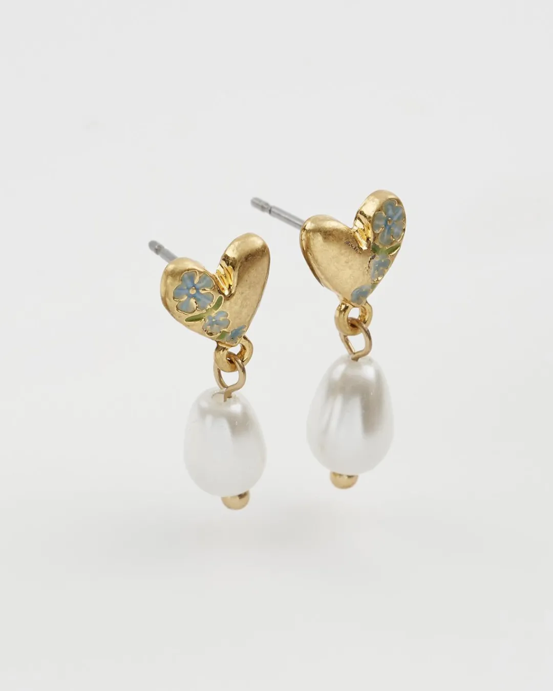 New Fable England Forget-Me-Not Heart & Pearl Earrings