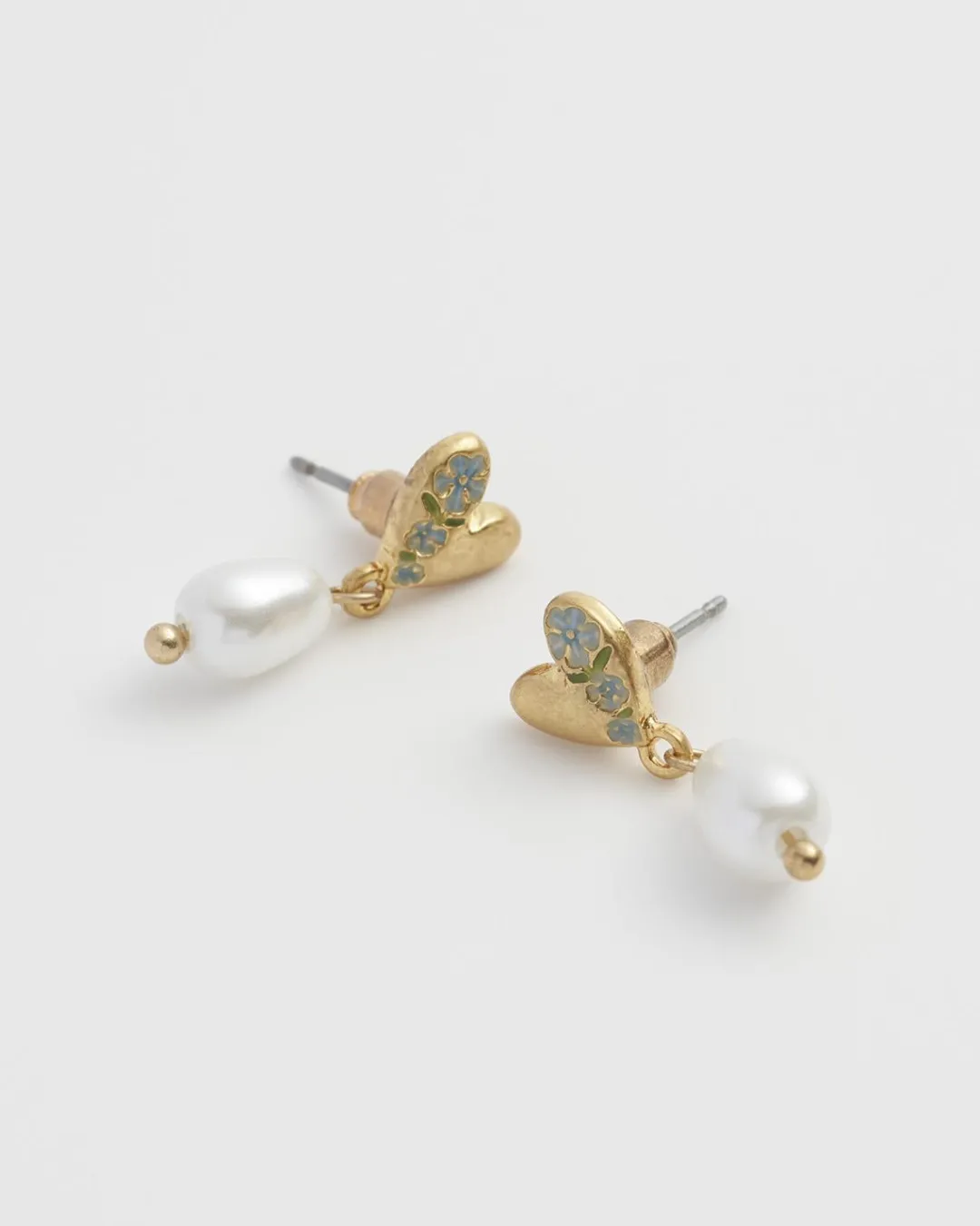 New Fable England Forget-Me-Not Heart & Pearl Earrings