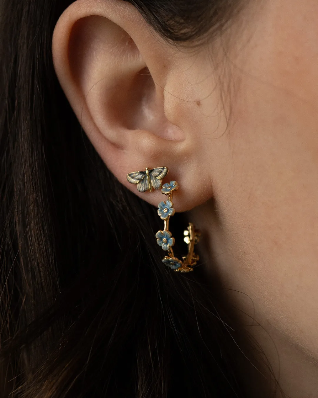 Fashion Fable England Forget-Me-Not Stud Hoop Earrings