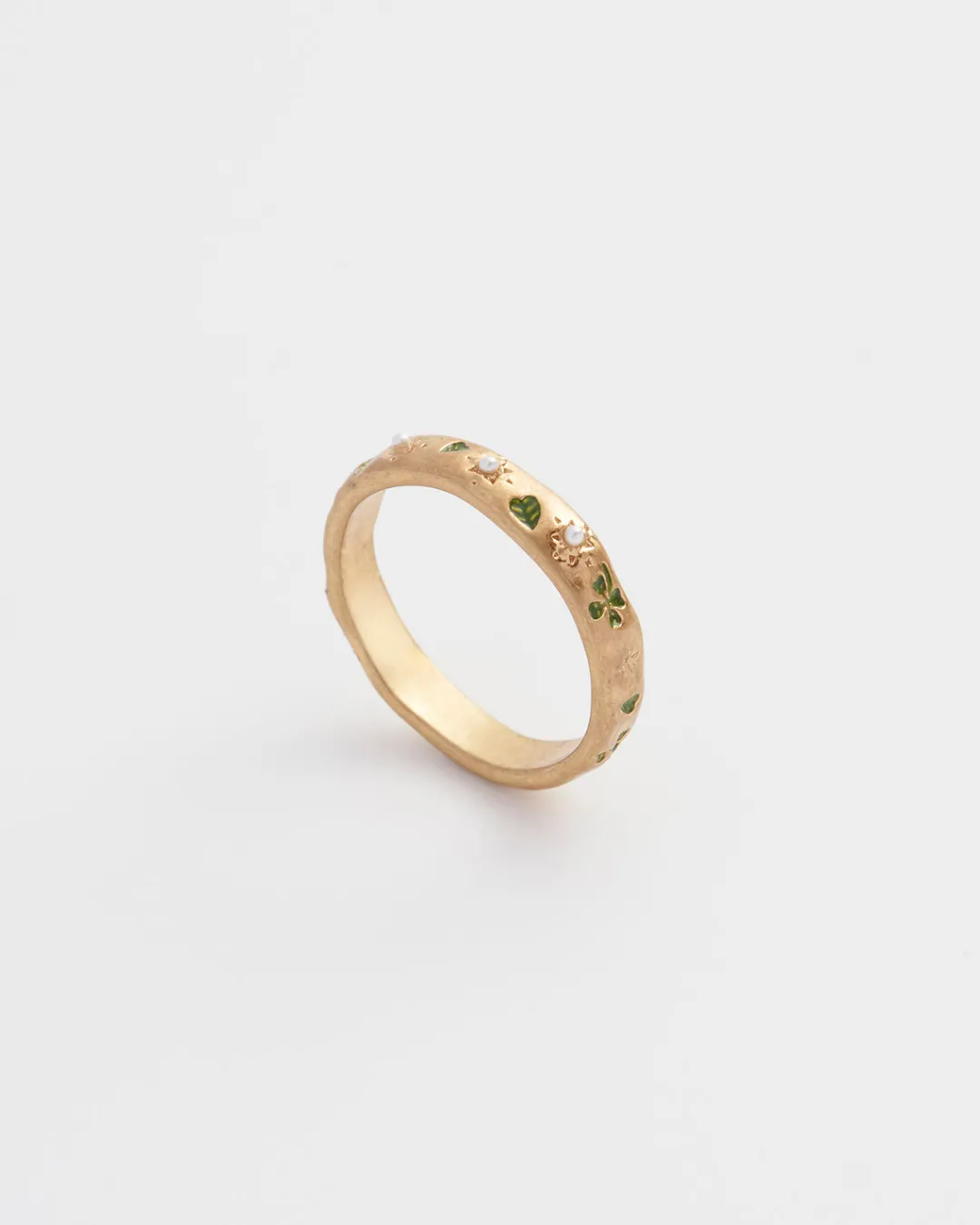 Clearance Fable England Four Leaf Clover & Pearl Ring
