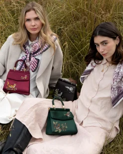 Outlet Fable England Fox & Mushroom Burgundy Embroidered Satin Tote