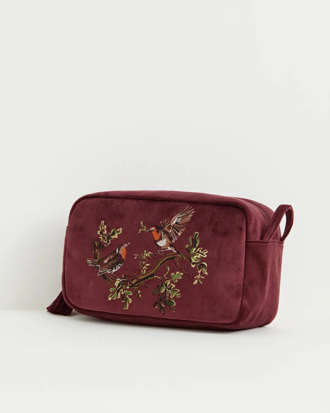 Best Fable England Robin Love Embroidered Pouch Redcurrant Velvet