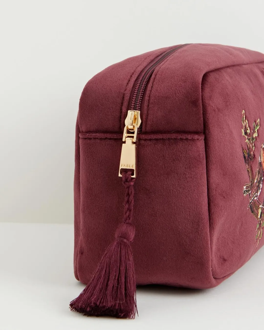 Best Fable England Robin Love Embroidered Pouch Redcurrant Velvet