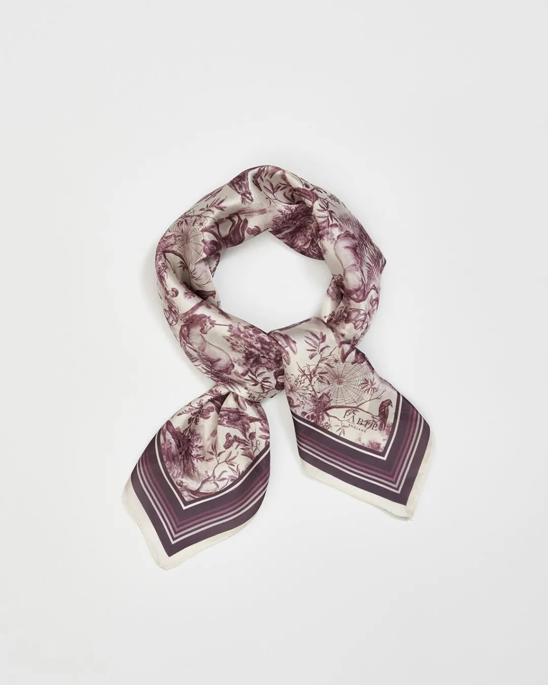New Fable England Wolf Garden Toile Burgundy Square Scarf