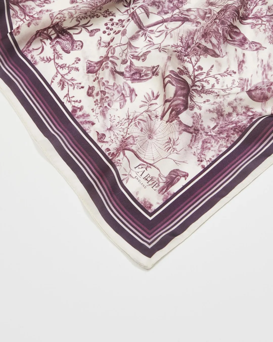 New Fable England Wolf Garden Toile Burgundy Square Scarf